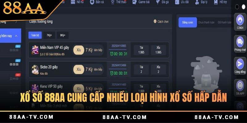Nhiều loại hình xổ số 88AA đa dạng